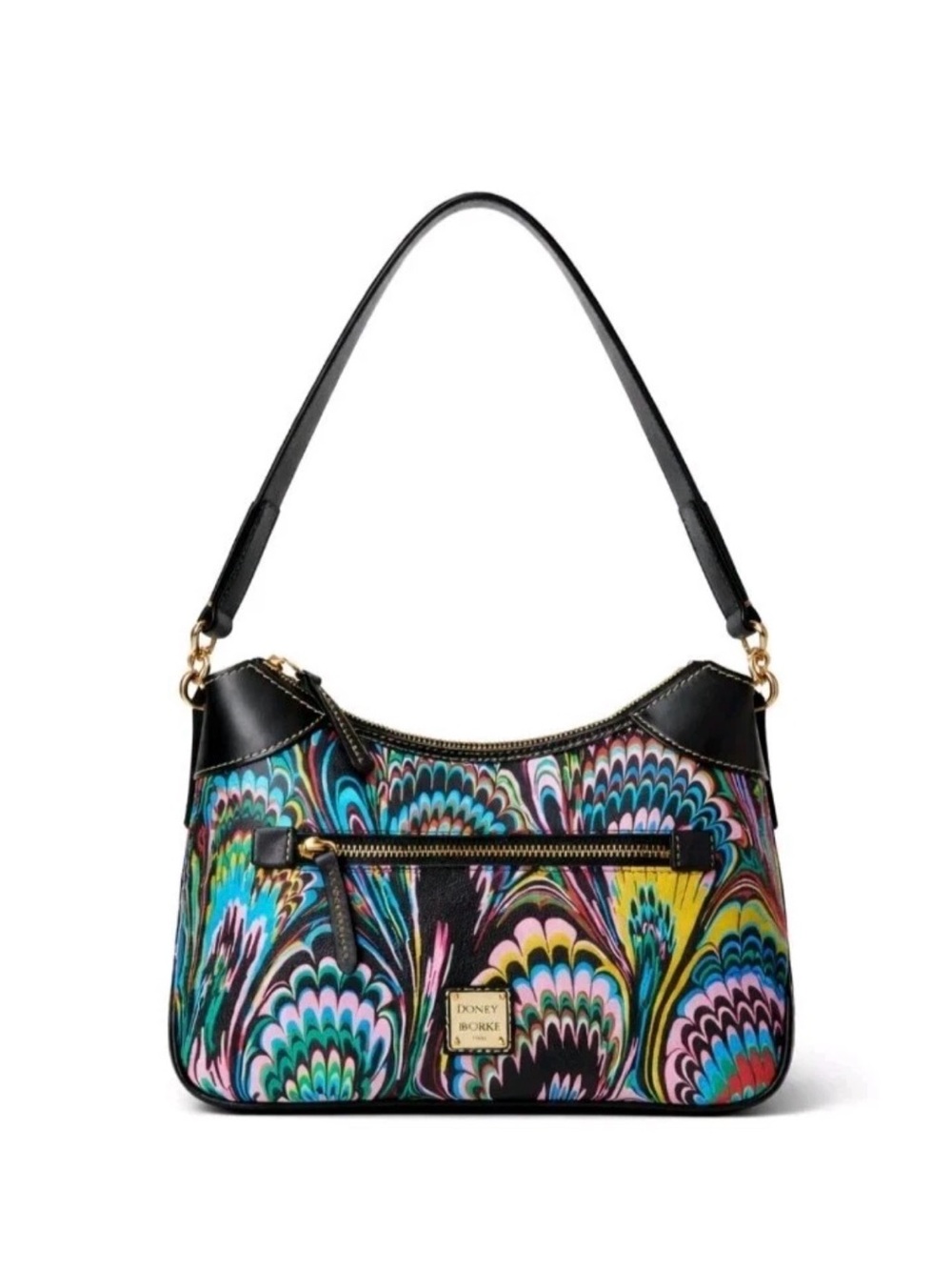RARE Dooney & Bourke Plumes Small Hobo Shoulder Bag Black Multi EUC w/ Dustbag
